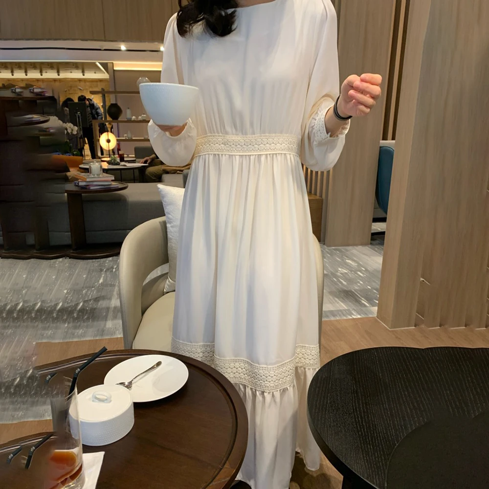 【公式限定新作/送料無料】 女性のためのエレガントなドレス,新しい,気質,無地,カジュアルスタイル,日本のファッション,ラウンドネック,長袖