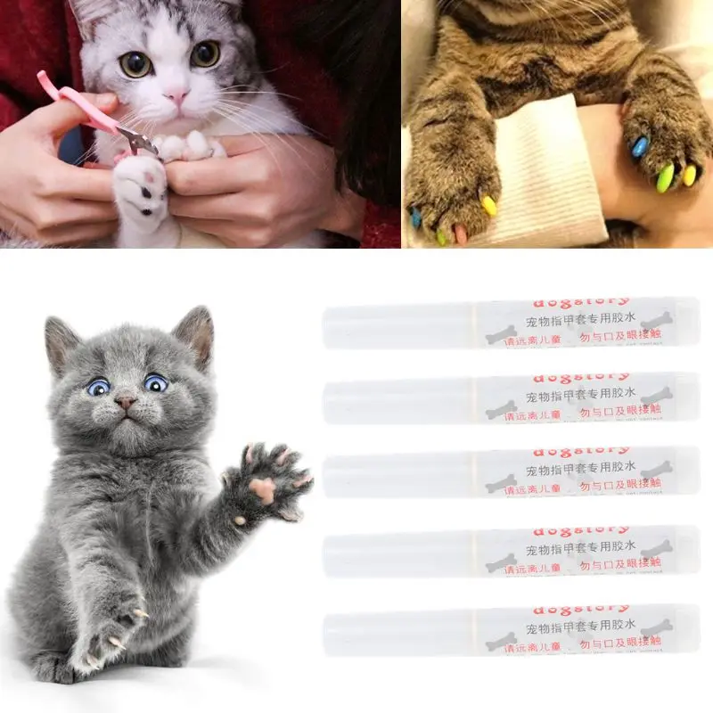 5Pcs Pet Dog Cat Nail Protector Claw Paws Covers Gel Adhesive Glue 2