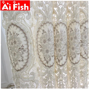 

Luxurious Europe Velvet Embroidery Home Bedroom Decorative Flower Lace Window Sheer Curtain For Living Room Panels MY307-5