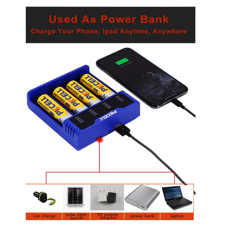 1 шт * батарейки PKCELL Зарядное устройство для 2 V 3 7 AA AAA 26650 18650 18350 14500 10440 CRCR123A 5V 2A с