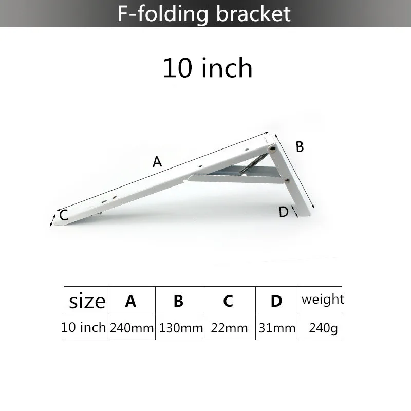 F 10 inch KK& FING, 2 шт./набор, белый треугольник, складной угловой кронштейн, регулируемый, настенный, Прочный подшипник, полка, кронштейн, мебельная фурнитура - Цвет: F 10 inch