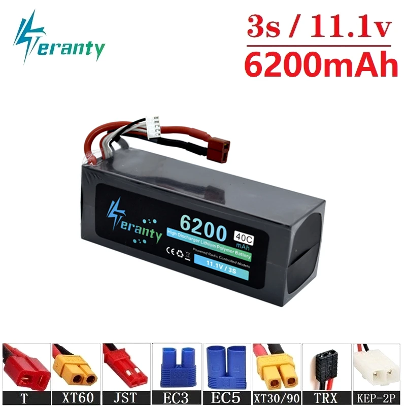 Обновленный аккумулятор 11,1 v 6200maH 40C Lipo для радиоуправляемого квадрокоптера, автомобилей, лодки, дрона, запасные части 3s 5200mah 11,1 v, аккумуляторные батареи