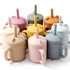 Cartoon Bear Baby Drinking Cup Double Handle Straw Feeding Cup BPA Free Soft Silicone Learn To Drink Cup  Newborn Accessories 1