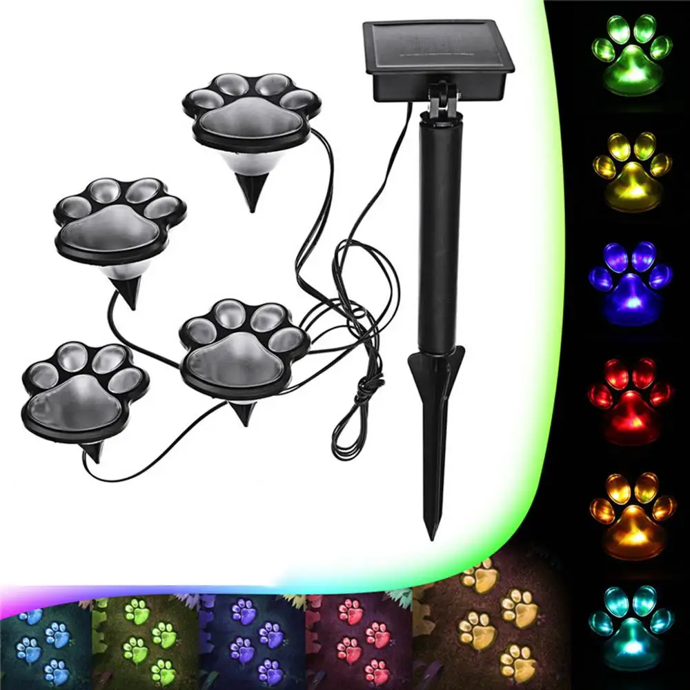 

NEW 4 Piece Footprint Solar Powered LED Lights - Dog Pet Animal Paws Design Outdoor Landscape Lighting for Lawn Decor Gardening