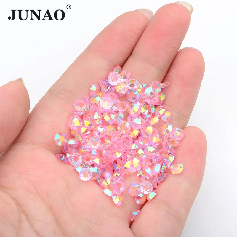 

JUNAO оптовая продажа 2 мм 3 мм 4 мм 5 мм 6 мм прозрачный розовый AB Смола Стразы круглые стразы с плоской задней стороной Кристалл Стразы блестящий камень