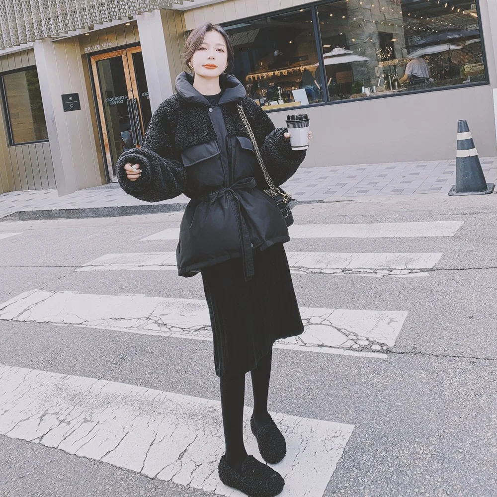 

Photo Shoot Design-Fashionable Cotton Overcoat Women's 2019 Winter New Style Retro Hepburn Wind Lambs Wool Joint Cotton Coat