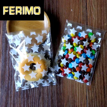 

100pcs White Stars Accessories Cookies Cellophane Favor Bags, Self Seal Party Packaging, Mini Gift Packing Bags