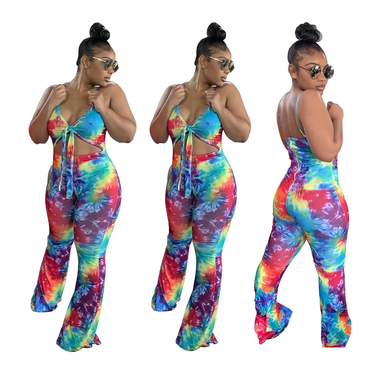 Ladies' Sling Jumpsuit Hot Style Recommendation Urban Casual Fashion Printing Sexy Hollowed Out Jumpsuit with Wrapped Chest