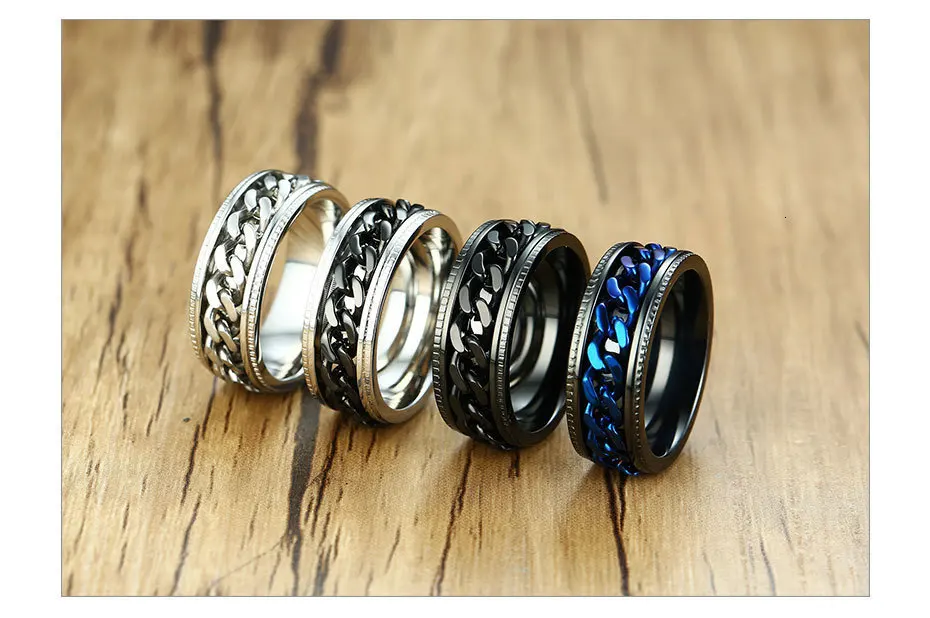 Vnox стильные мужские s Spinner Кольца 8 мм из нержавеющей стали переплетенные кольца для мужчин Центральная цепь Anel Alliance черный/синий/серебристый