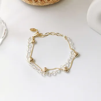 

Korean Version Of Crystal Love Girl Double Stitching Chain Bracelet Girlfriends Slimming Bracelet Female Jewelry Gift