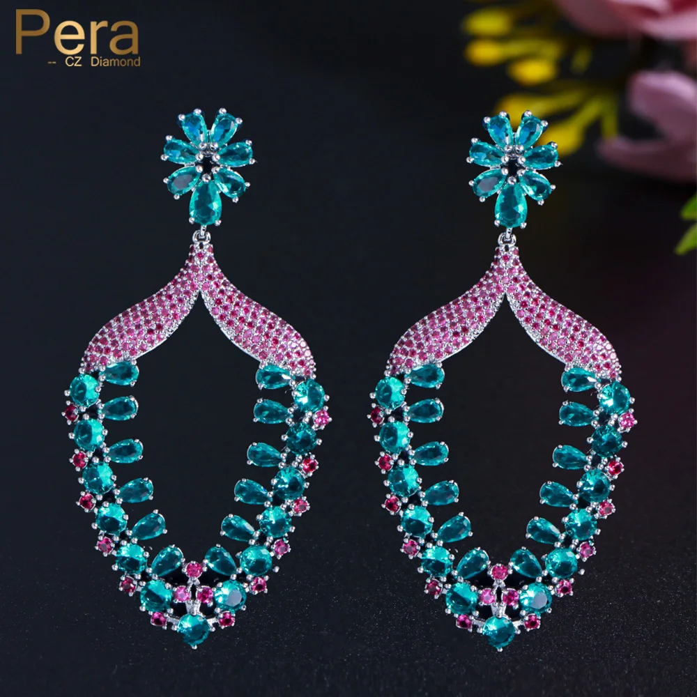 

Pera Overpowering Blue Red Cubic Zirconia Silver Plated Long Big Water Drop Earrings for Ladies Summer Party Ear Jewelry E773