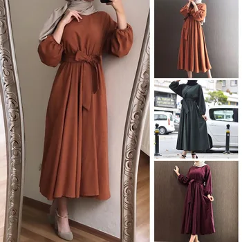 

Muslim Plain Abaya Maxi Dress Bow Robes Cardigan Long Sleeve Tunic Kimono Ramadan Islamic Prayer Worship Service Turkey Vestidos