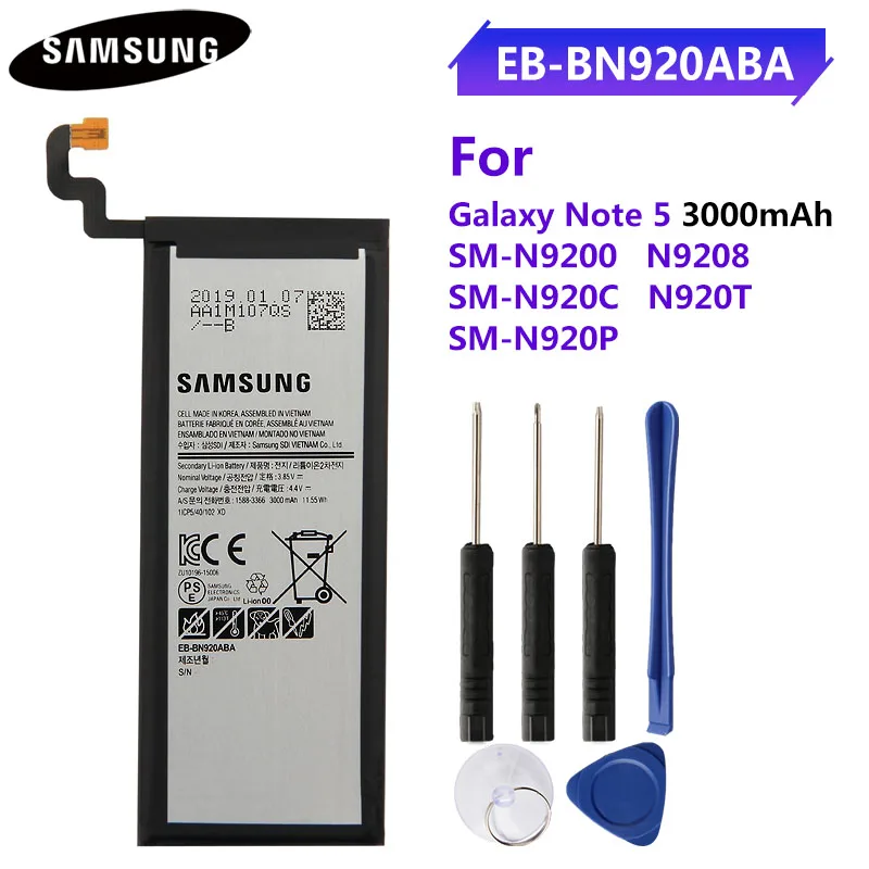 Оригинальная Аккумуляторная батарея для Samsung GALAXY Note 5 N9200 N920t N920c Note5 Φ N9208 3000 мАч|phone