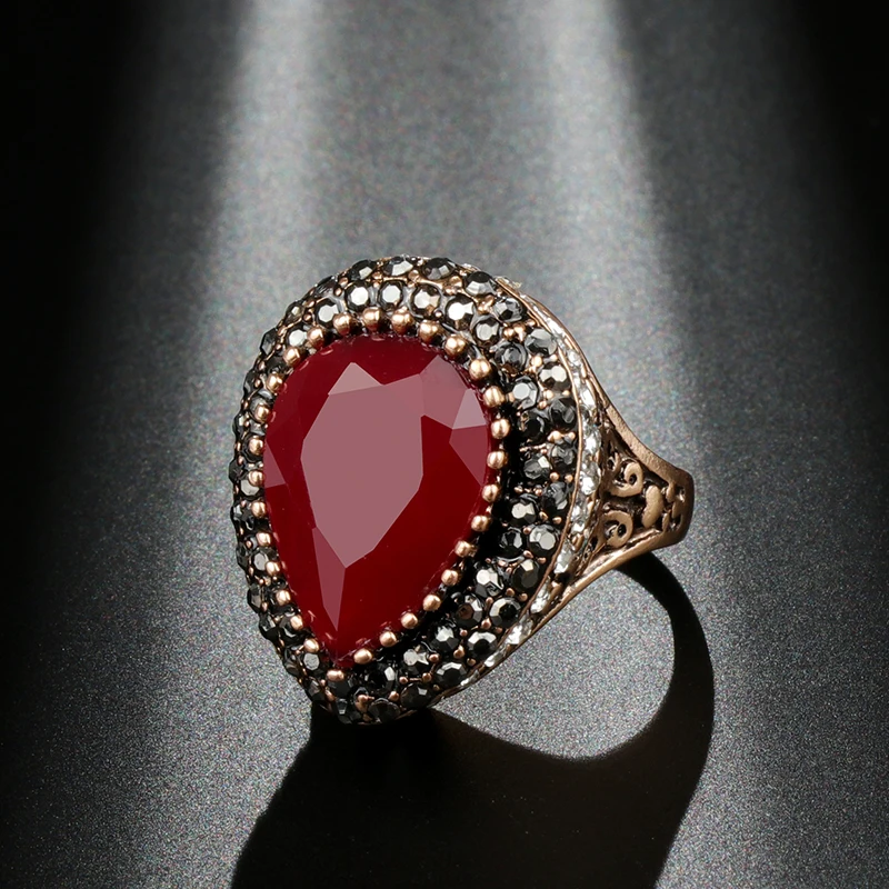 Kinel Роскошная Мода Дубай золото большое кольцо для женщин Красная резина турецкие ювелирные изделия Свадебные Кольца Лучший друг подарок