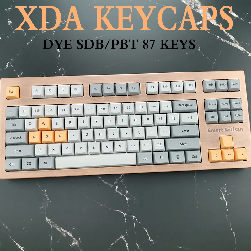 ANSI 87 keys Dye sub Xda keycaps Gray Orange Mixed color thick BPT Keycap for MX 1