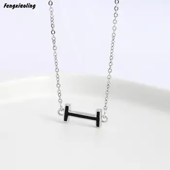

Fengxiaoling Cute Mini Geometric Strip Letter I Pendant Necklaces 925 Sterling Silver Simple Statement Female Necklace Jewelry
