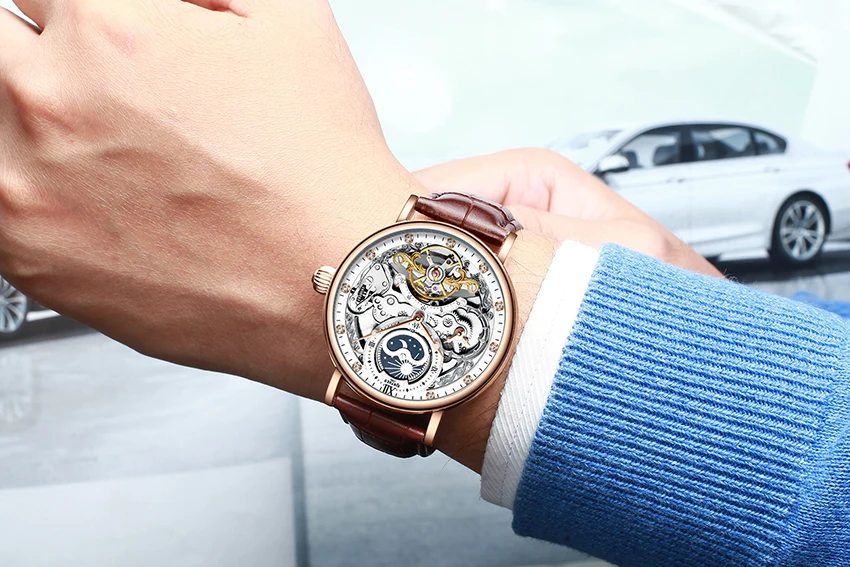 Kinyued mecânica relógio automático masculino tourbillon relógio