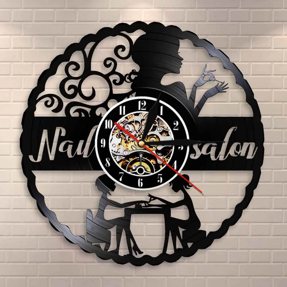 

Nail Salon Decor Nail Art Manicure Wall Clock Nails Studio Salon Decorative Vinyl Record Wall Clock Beauty Salon Wall Watch Gift