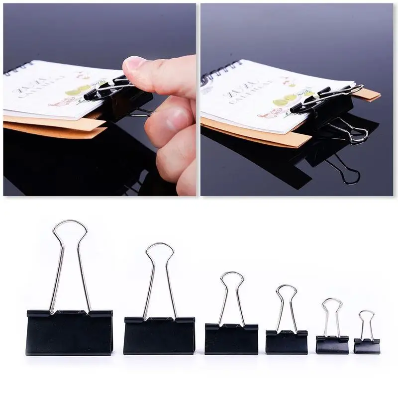 

120pcs Metal Binder Clips File Paper Clip Photo Stationary Document Multi-size Clips Black Paper Office Clips Supplies U1J7