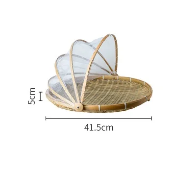 Бамбуковая сетка Марля анти-москитная корзина для хранения креативная Складная кухонная фруктовая домашняя корзина для хранения пищевого покрытия корзина для сушки - Цвет: Round-L