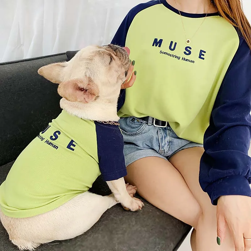 

HSWLL Spring and autumn dog clothing long-sleeved parent-child embroidered sweater French bulldog small dog two-legged clothes