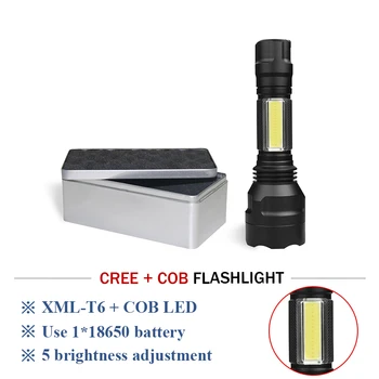 

High power led flashlight xml-T6 COB Multifunction Led flashlight 18650 waterproof rechargeable bike lamp hunting torch lamp