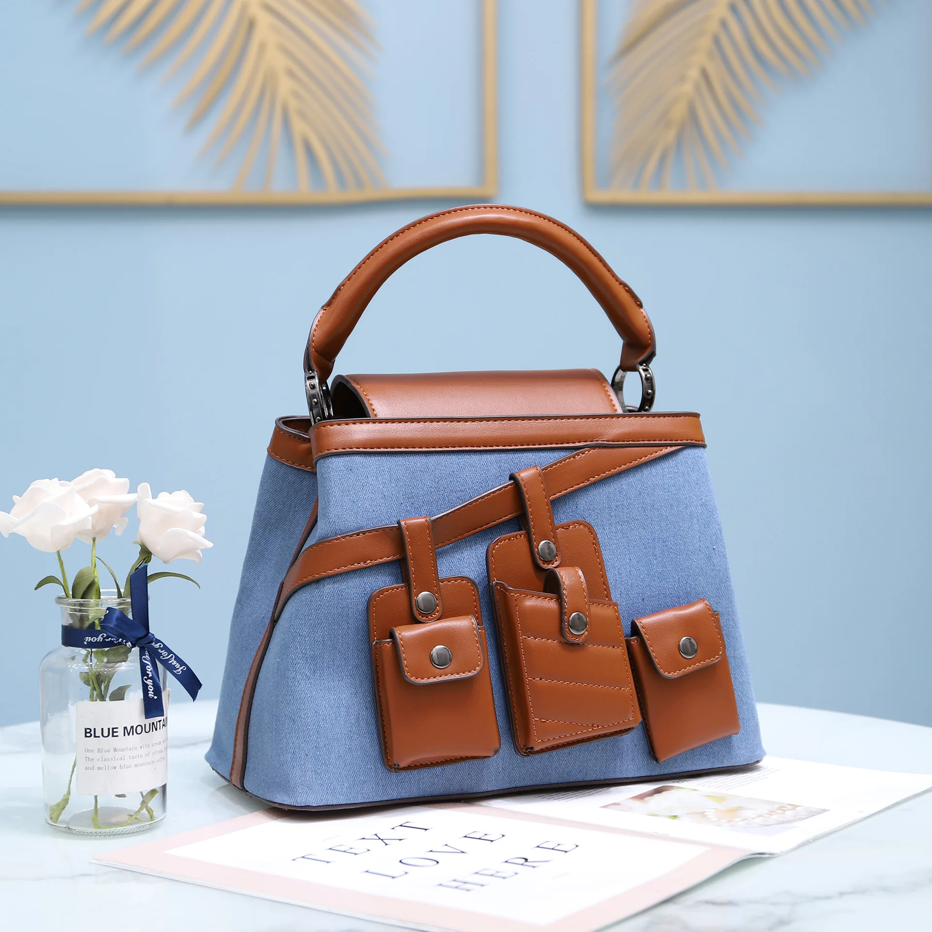 

2020 New Fashion Famous Design Shoulder Messenger Bags Colorblock Patchwork Luxury Women Purse and Handbags Denim Crossbar Bag