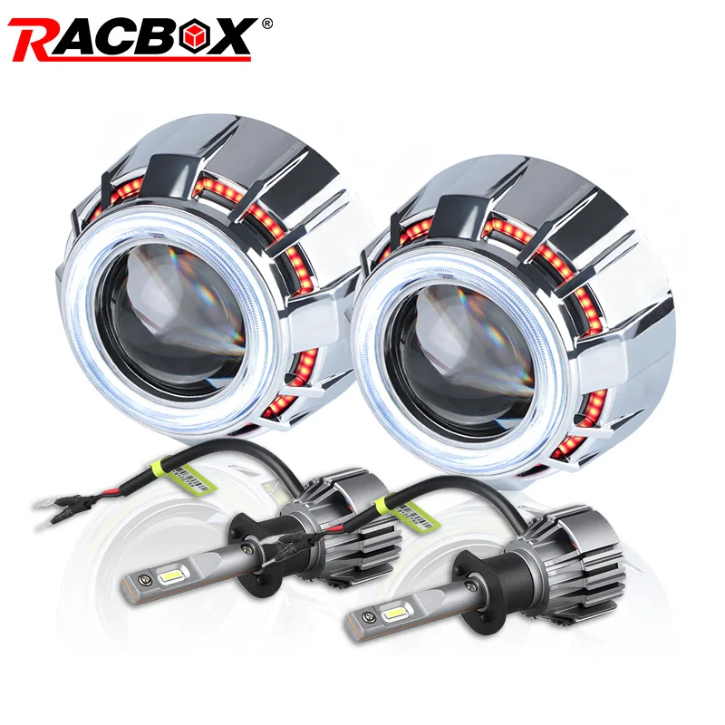 Projector Headlight Lens 3.0 Inch White Red Blue Led Angel Eyes H1 Led