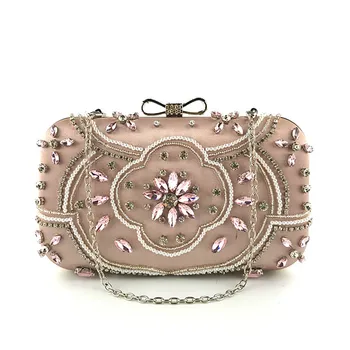 

FIRMRANCH 2020 pink girly style bead embroidered rhinestone dinner bag lady bride clutch sweet banquet bag evening bag