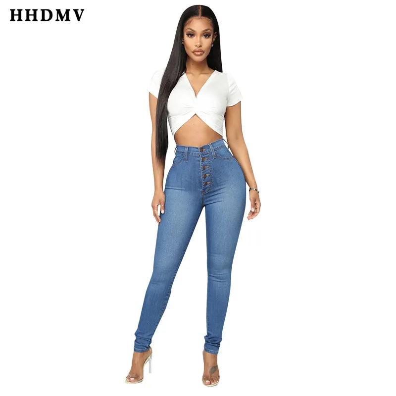 HHDMV MOF5105 однотонные джинсы, брючные пуговицы с высокой талией с карманами, простые узкие джинсы, длинные штаны, уличный стиль, штаны для маленьких ног