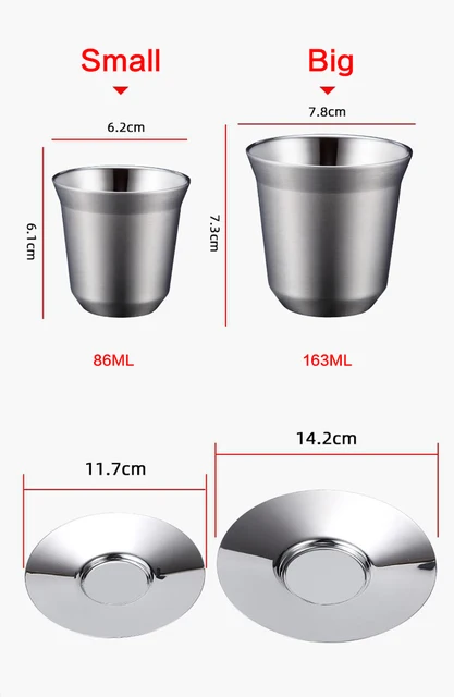 Stainless Steel Espresso Cups Set of 2 - Double Wall Insulated Metal Espresso  Cups Travel Espresso Cup Glass Sets With Spoon