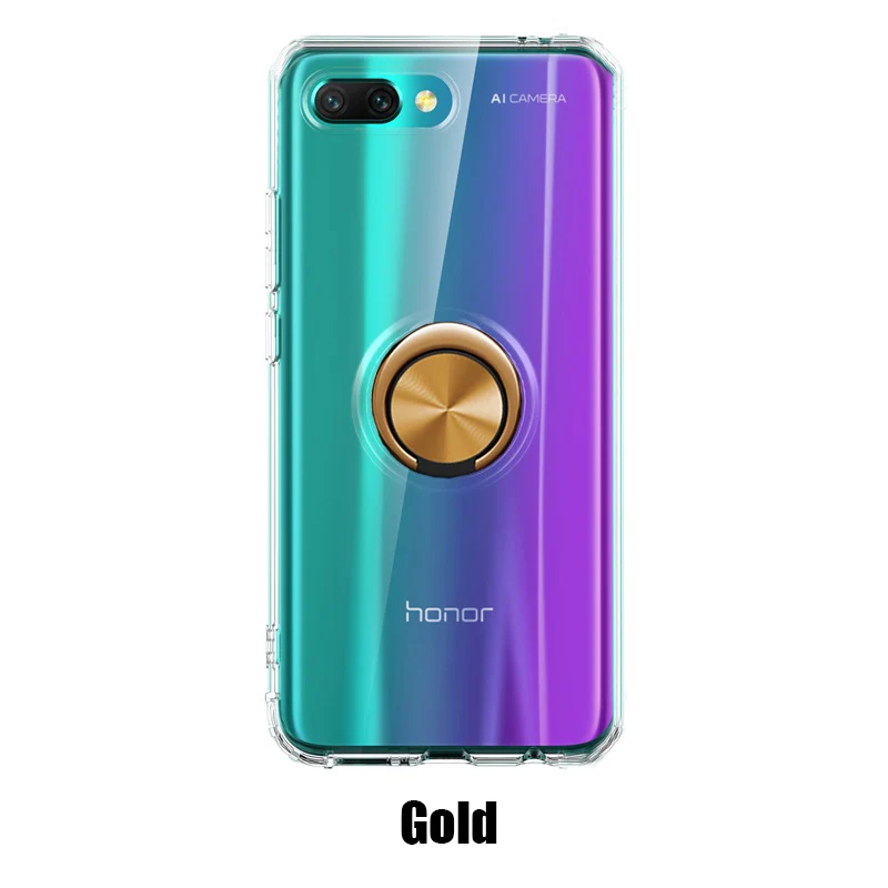 Huawei Honor 10 чехол Honor10 прозрачный Чехол Броня ультра тонкий защитный чехол для Honor 10 прозрачный автомобильный держатель кольцо тонкий Чехол - Цвет: Золотой