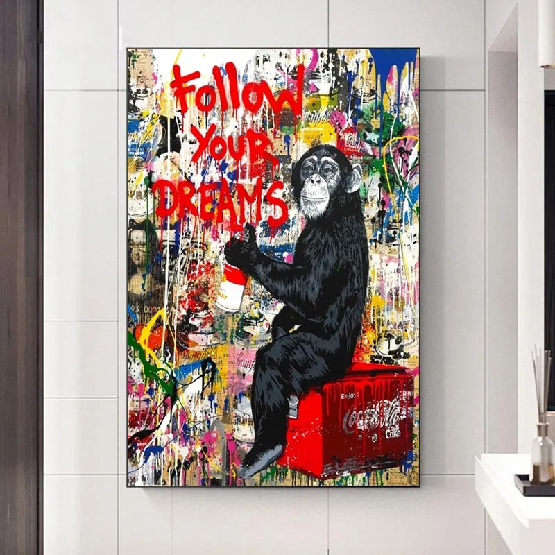 

Banksy Art Follow Your Dreams Monkey Canvas Posters Graffiti Street Wall Art Posters And Prints Animals Pictures for Home Decor