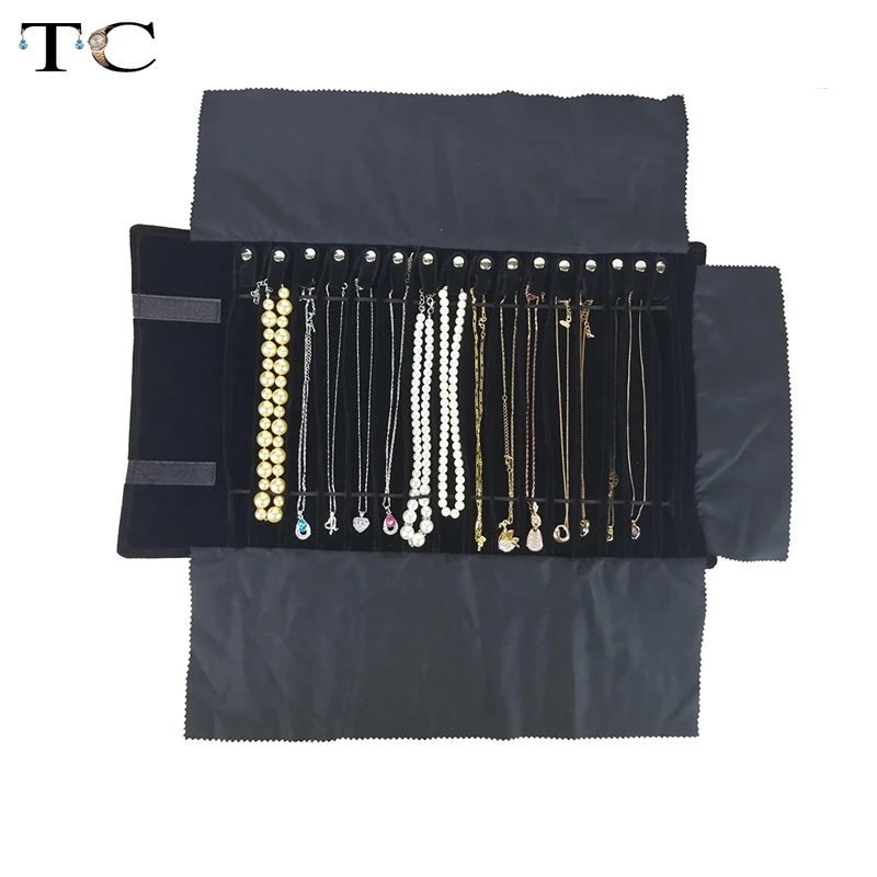 Portable Necklace Display Pouch Necklace Holder Jewelry Roll Bag Black