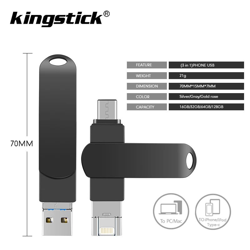 Металлический флэш-накопитель USB 128 ГБ type-c флеш-накопитель 32 Гб 64 Гб Usb2.0 флэш-накопитель для iPhone X/8 Plus/8 Plus/7 Plus USB флеш-накопитель