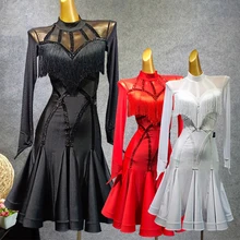 3 цвета платье для латинских танцев для женщин Vestido Flecos кисточки Фламенго Румба/Танго/Сальса практическое платье конкурентное платье для танцев