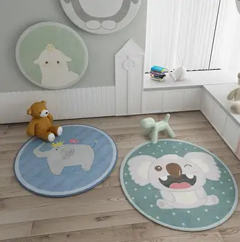 

Nordic Cartoon Animal Round Carpet Cute Sheep Rabbit Koala Floor Mat Area Rug Colorful Non-slip Play Mat for Bedside Home Decor
