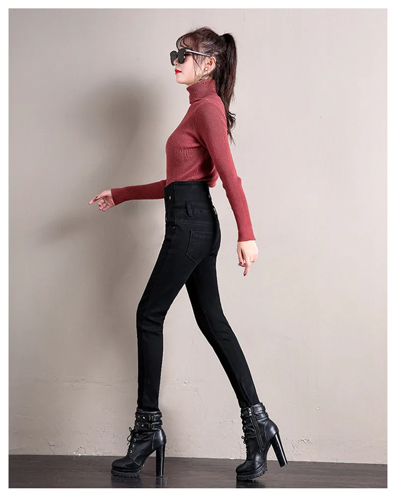 High Wiast Gold Fleece Jeans Women Sexy Stretch Thicken Jean Skinny Denim Pencil Pants Warm Jean Plus Size Streetpant P9179