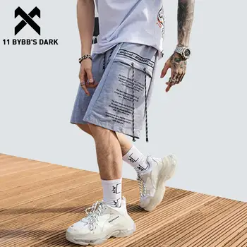 

11 BYBB'S DARK Hip Hop Ribbons Letter Printed Cargo Shorts Harajuku Summer Elastic Waist Knee Length Sweatshorts Streetwear