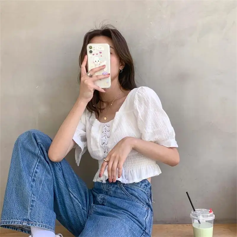 

Ленивая Повседневная Свободная рубашка в стиле Instagram женские рубашки Ulzzang японская кавайная винтажная Женская Корейская Милая одежда в стиле Харадзюку для женщин