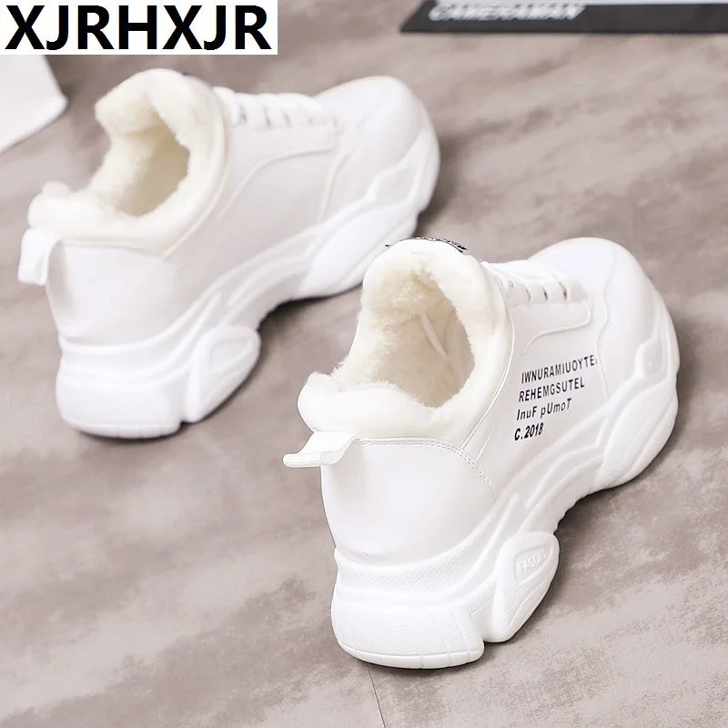 Кроссовки XJRHXJR женские на шнуровке Супермягкие зимние меховые плоская подошва