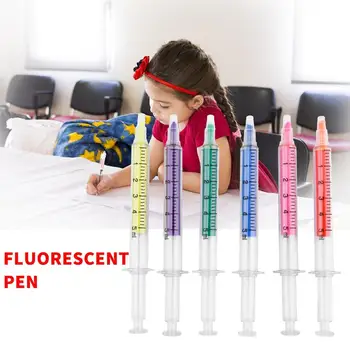 

6pcs/set Cute Highlighter Stationery Needle Tube Syringe Highlighte Pen Marker Nite Writer Pen Fashionable School Office Supplie
