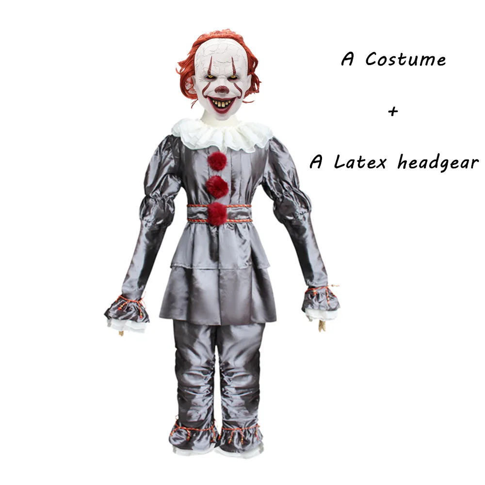Grey-A Фильм It: Chapter 2 Pennywise костюм для взрослых Косплей вечерние Pennywise город костюм клоуна на Хеллоуин костюмы+ маска+ перчатки дети - Цвет: Grey-A