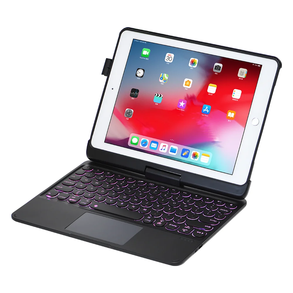 Черный Для iPad 9,7 Pro 9,7 Air 1 2 Чехол с поворотом на 360 градусов PU TPU чехол-подставка с цветной Подсветкой Bluetooth сенсорная клавиатура - Цвет: Черный