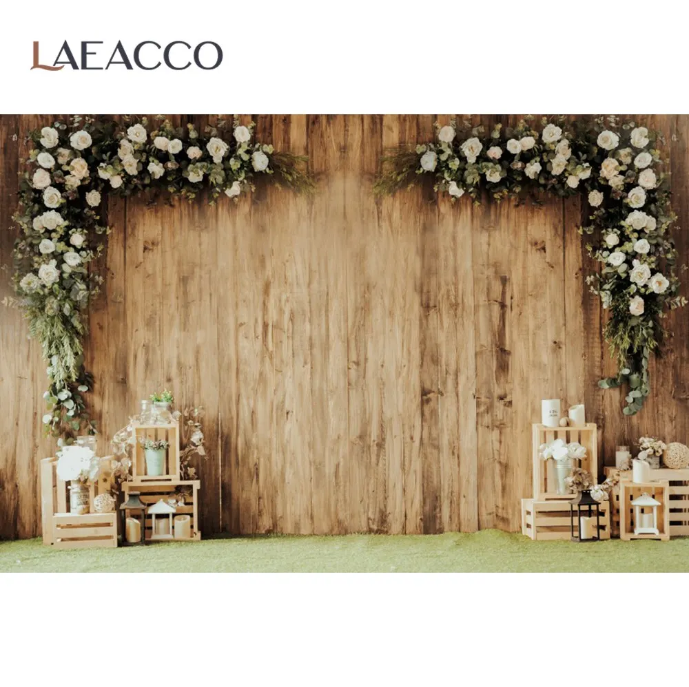 

Wedding Wood Backgrounds For Photography Stage Planks Wall Flowers Lantern Candle Stage Bridal Portrait Photo Backdrop Photocall