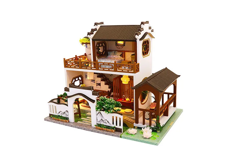 DIY Miniature Dollhouse Kit Vintage 3D Model Building Japanese Sushi Restaurant Birthday Gift Wooden Large Doll House Furniture 7