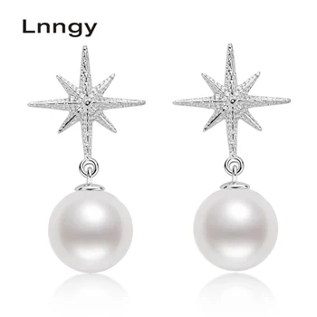 

Lnngy 925 Sterling Silver 6.5-7mm Natural Cultured Freshwater Pearl Star Drop Earrings Women Classic Drop Earrings Jewelry