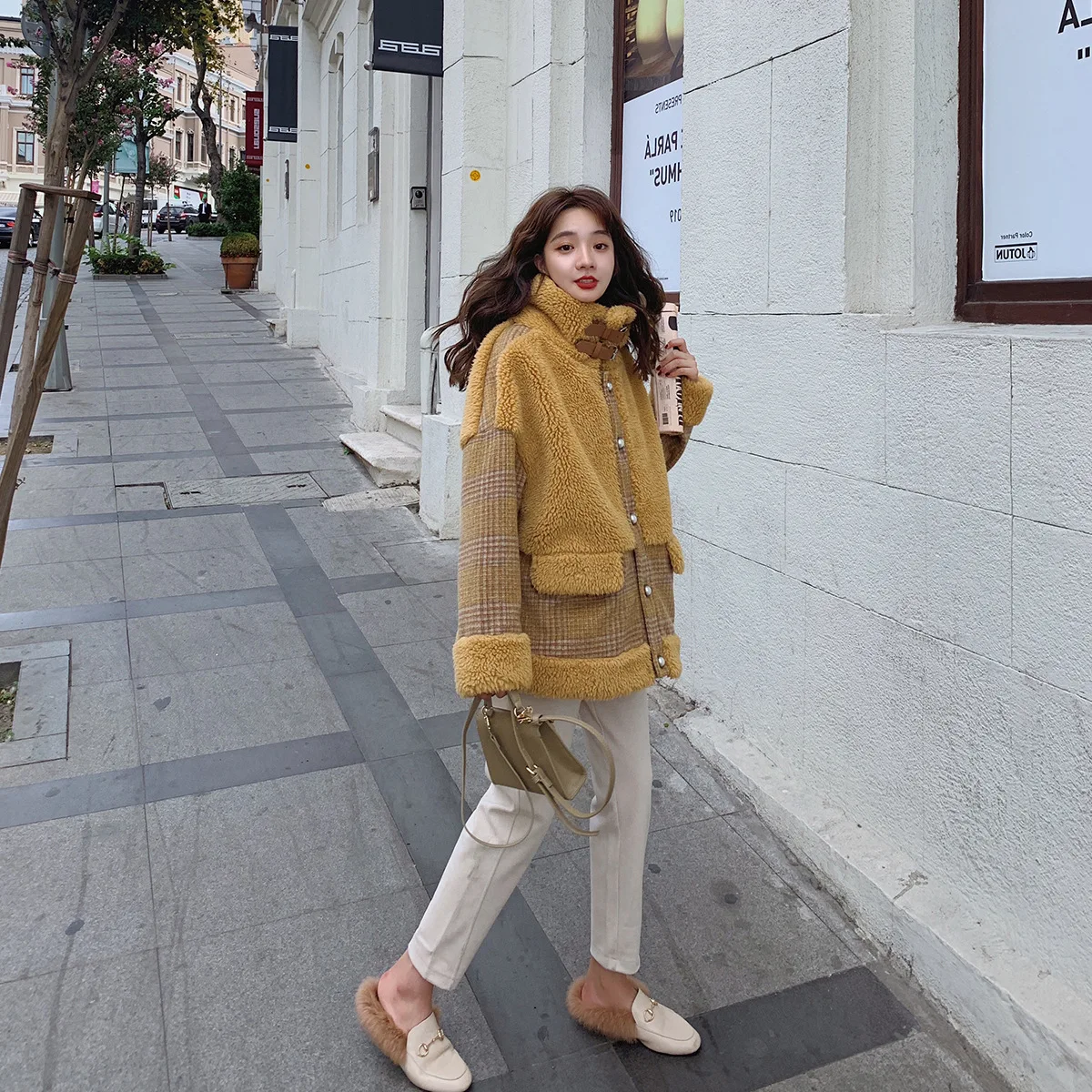 

Lambs Wool Joint Cropped Jacket Women's Korean-style Loose-Fit 2020 Winter New Style Hong Kong Flavor Retro Students Versatile T