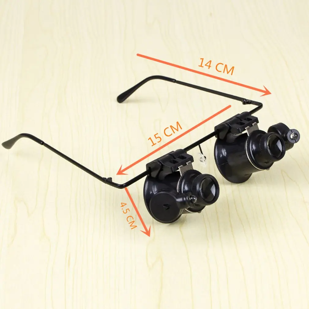 2 светодиодный 20X очки лупа Ношение Тип двойной глаз бинокулярный Лупа часы ремонт инструмент Лупа с регулируемое светодиодное освещение