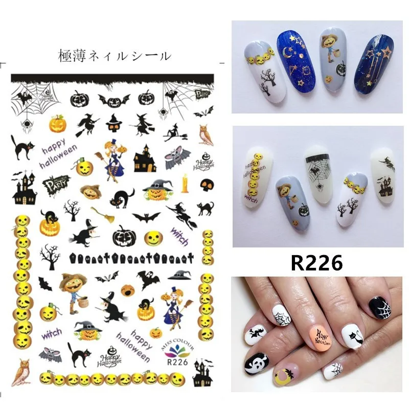 1pc Halloween water transfer nail art stickers decals nails decorations manicure tools pumpkin skull design 2
